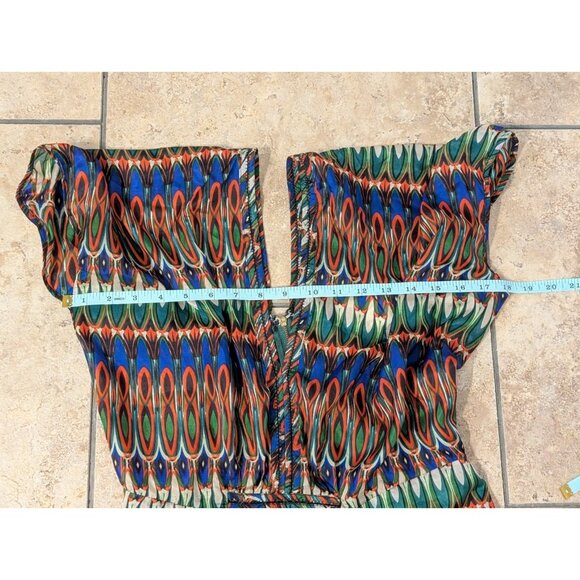 ARYN K Women’s 100% Silk Blouse Flutter Geometric Colorful Festival Aztec Sz S - Picture 10 of 11